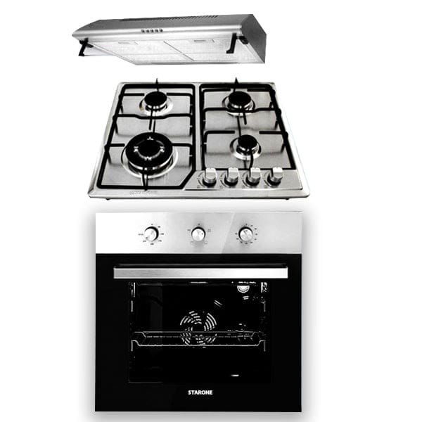 Pack encastrable de 4 pièces inox STARONE: hotte plaque four Pack encastrable de 4 pièces inox STARONE: hotte plaque four